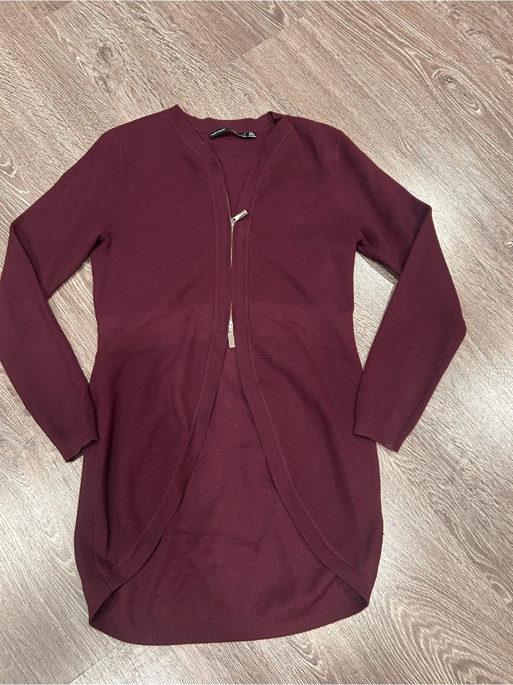 Karen Millen Burgundy Zip-Front Long Sleeve Sweater